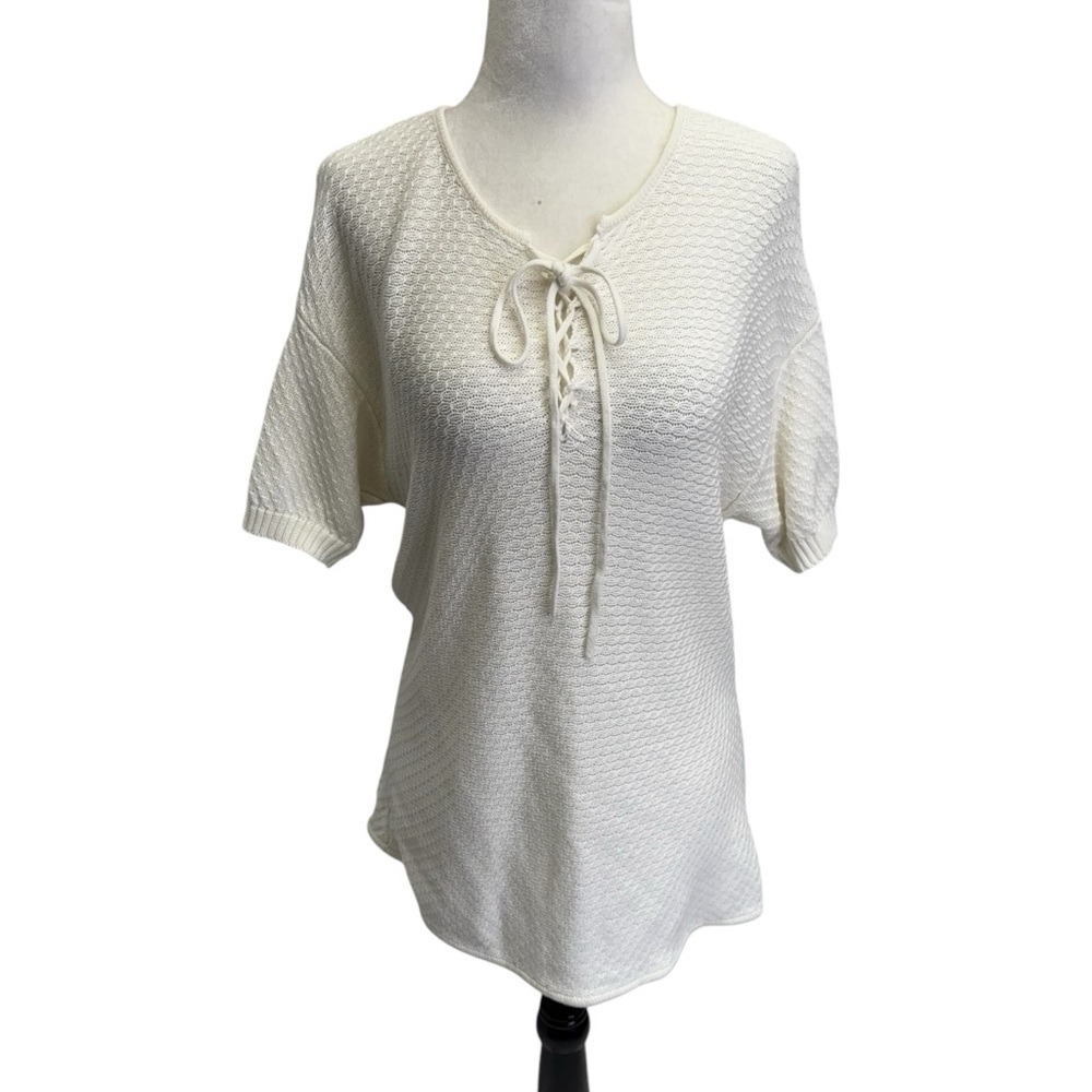 Frame White Textured Short Sleeve Top/Sweater Size M
